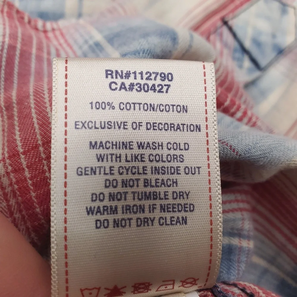 True Religion Shirt Men Large Red White Blue Plaid Western Pearl Snap Y2K Cowboy